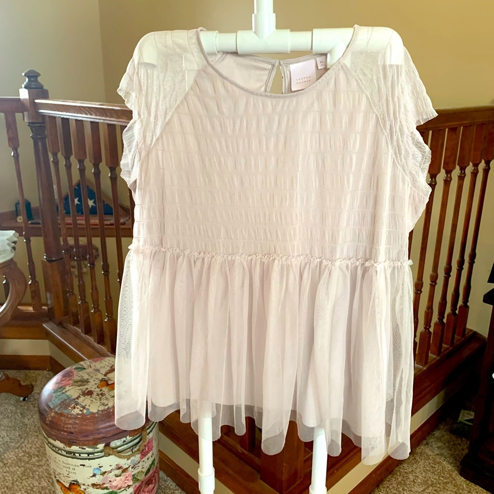 SOLD Lauren Conrad Pink/Beige Tulle Peplum Top